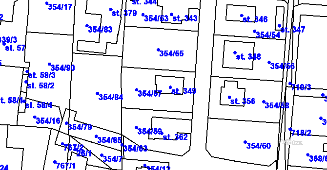 Parcela st. 354/64 v KÚ Kunětice, Katastrální mapa