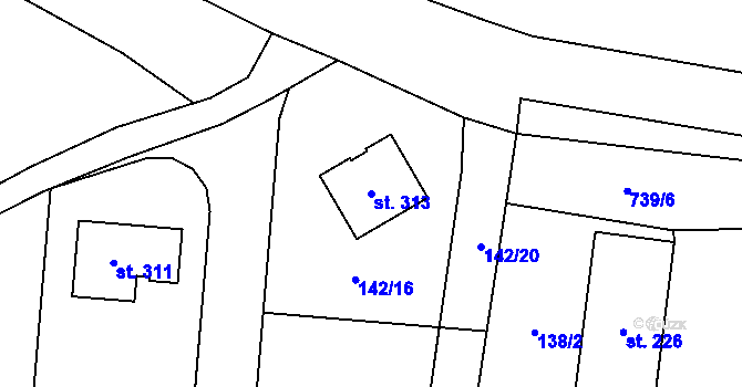 Parcela st. 313 v KÚ Kunětice, Katastrální mapa