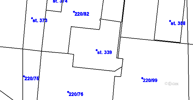 Parcela st. 339 v KÚ Kunětice, Katastrální mapa