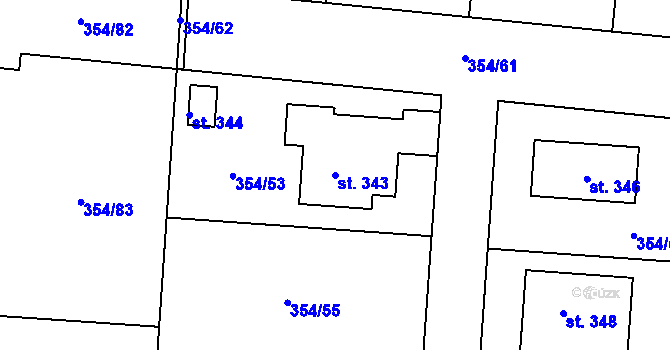Parcela st. 343 v KÚ Kunětice, Katastrální mapa