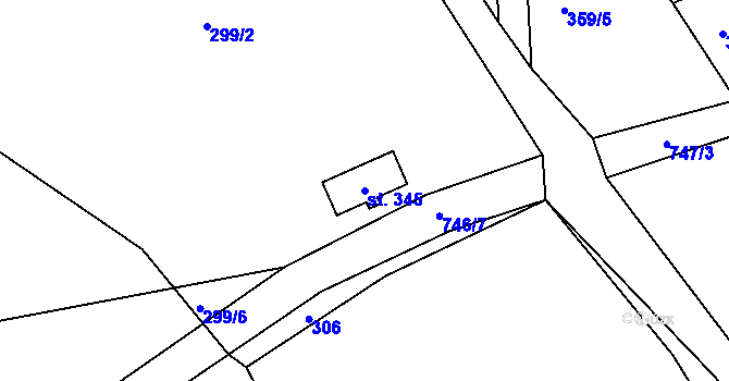 Parcela st. 345 v KÚ Kunětice, Katastrální mapa