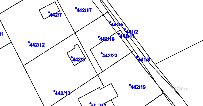 Parcela st. 442/23 v KÚ Kunětice, Katastrální mapa
