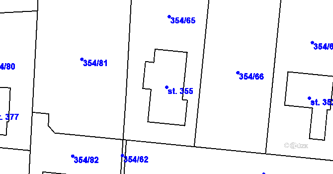 Parcela st. 355 v KÚ Kunětice, Katastrální mapa