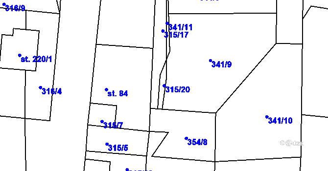 Parcela st. 315/20 v KÚ Kunětice, Katastrální mapa