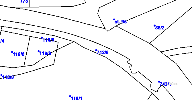 Parcela st. 742/8 v KÚ Kunětice, Katastrální mapa