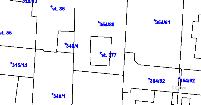 Parcela st. 377 v KÚ Kunětice, Katastrální mapa