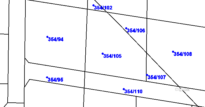 Parcela st. 354/105 v KÚ Kunětice, Katastrální mapa