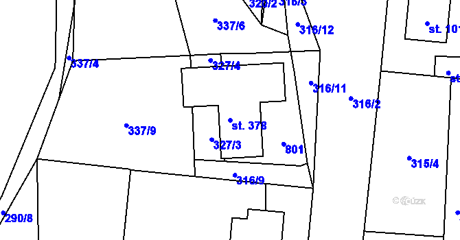 Parcela st. 378 v KÚ Kunětice, Katastrální mapa