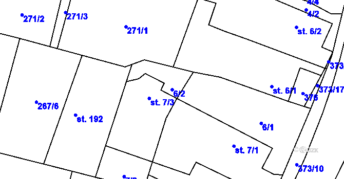Parcela st. 6/2 v KÚ Němčice nad Labem, Katastrální mapa