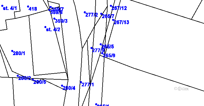 Parcela st. 265/9 v KÚ Němčice nad Labem, Katastrální mapa