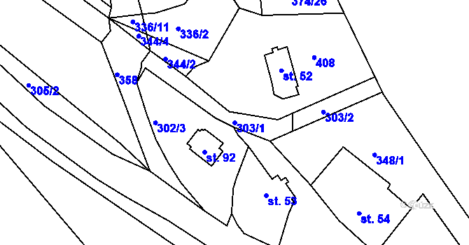 Parcela st. 303/1 v KÚ Němčice nad Labem, Katastrální mapa