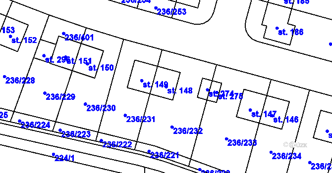 Parcela st. 148 v KÚ Němčice nad Labem, Katastrální mapa