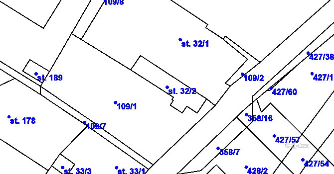 Parcela st. 32/2 v KÚ Ráby, Katastrální mapa