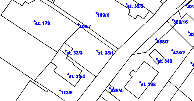Parcela st. 33/1 v KÚ Ráby, Katastrální mapa