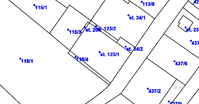 Parcela st. 123/1 v KÚ Ráby, Katastrální mapa