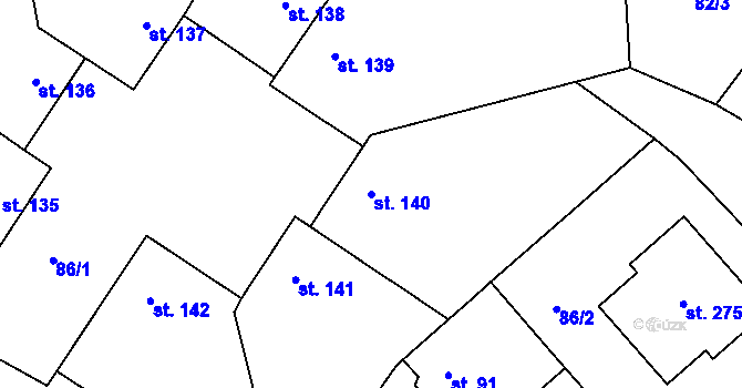 Parcela st. 140 v KÚ Ráby, Katastrální mapa