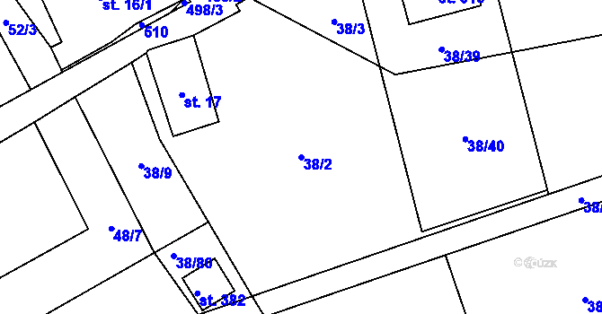 Parcela st. 38/2 v KÚ Ráby, Katastrální mapa