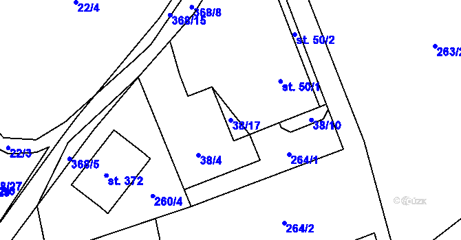 Parcela st. 38/17 v KÚ Ráby, Katastrální mapa