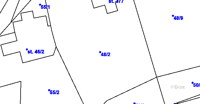 Parcela st. 48/2 v KÚ Ráby, Katastrální mapa