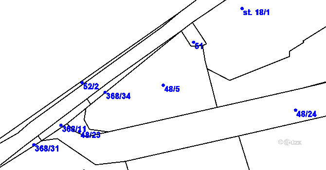 Parcela st. 48/5 v KÚ Ráby, Katastrální mapa