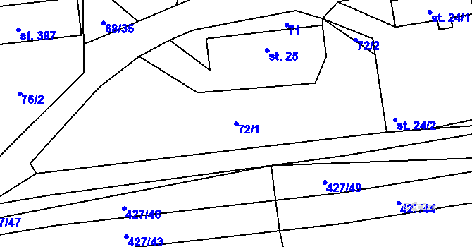 Parcela st. 72/1 v KÚ Ráby, Katastrální mapa
