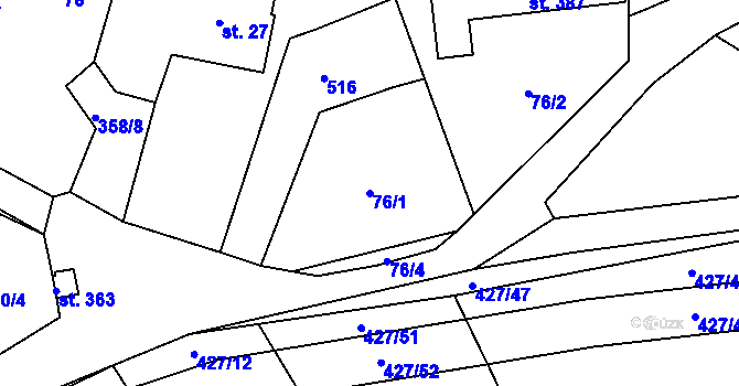 Parcela st. 76/1 v KÚ Ráby, Katastrální mapa