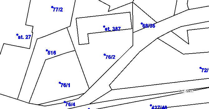 Parcela st. 76/2 v KÚ Ráby, Katastrální mapa