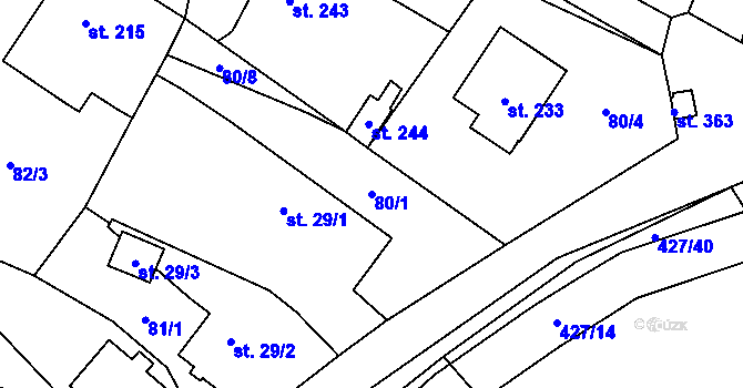 Parcela st. 80/1 v KÚ Ráby, Katastrální mapa