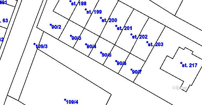 Parcela st. 90/5 v KÚ Ráby, Katastrální mapa