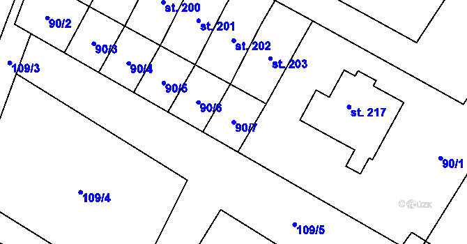 Parcela st. 90/7 v KÚ Ráby, Katastrální mapa