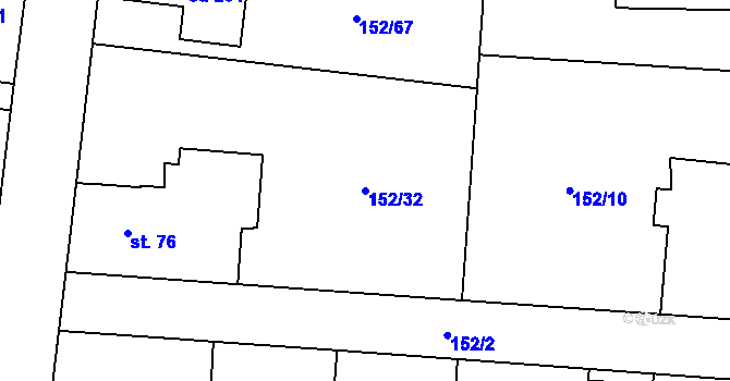 Parcela st. 152/32 v KÚ Ráby, Katastrální mapa