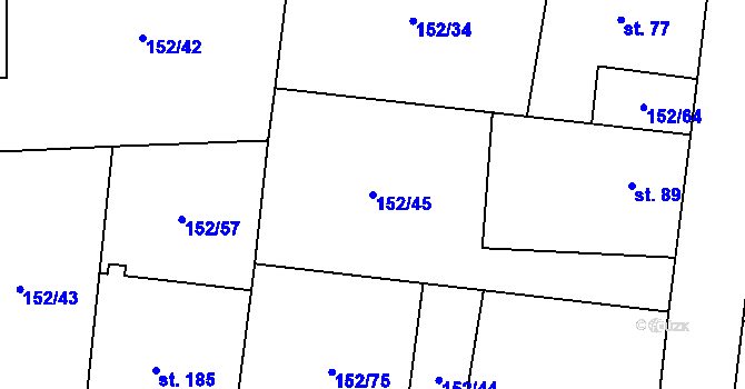 Parcela st. 152/45 v KÚ Ráby, Katastrální mapa