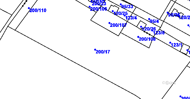 Parcela st. 200/17 v KÚ Ráby, Katastrální mapa