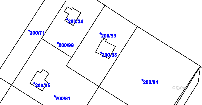 Parcela st. 200/33 v KÚ Ráby, Katastrální mapa