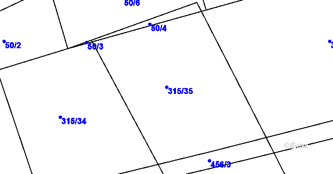 Parcela st. 315/35 v KÚ Ráby, Katastrální mapa