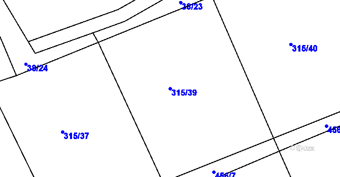 Parcela st. 315/39 v KÚ Ráby, Katastrální mapa