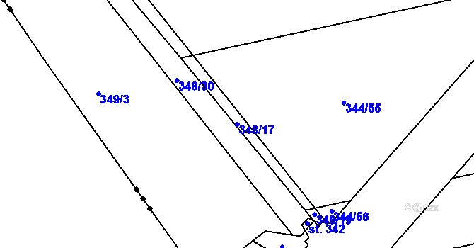 Parcela st. 348/17 v KÚ Ráby, Katastrální mapa