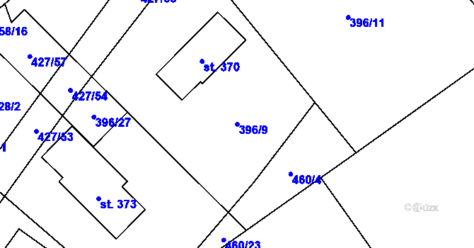 Parcela st. 396/9 v KÚ Ráby, Katastrální mapa