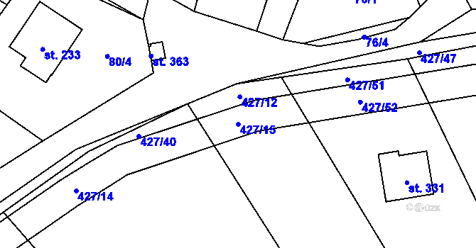 Parcela st. 427/15 v KÚ Ráby, Katastrální mapa
