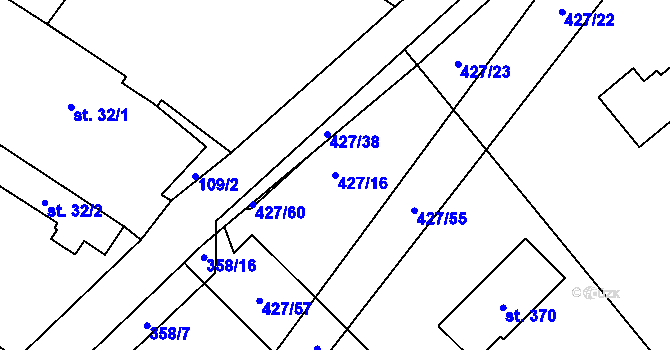 Parcela st. 427/16 v KÚ Ráby, Katastrální mapa