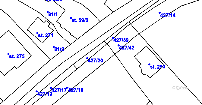 Parcela st. 427/21 v KÚ Ráby, Katastrální mapa