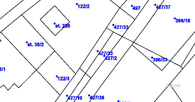 Parcela st. 427/32 v KÚ Ráby, Katastrální mapa
