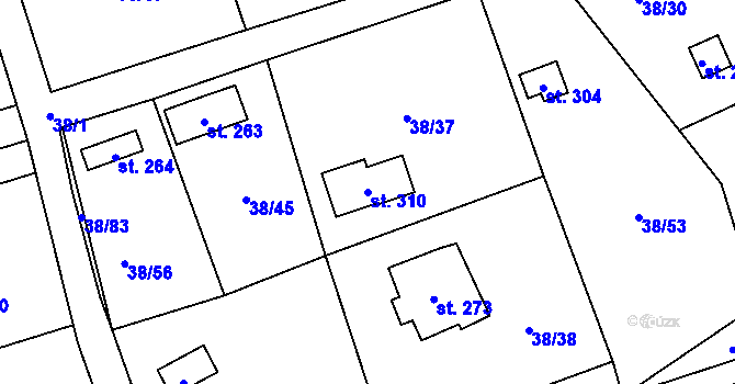 Parcela st. 310 v KÚ Ráby, Katastrální mapa