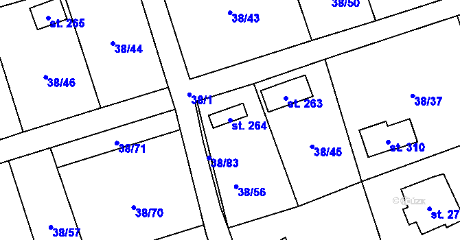 Parcela st. 264 v KÚ Ráby, Katastrální mapa