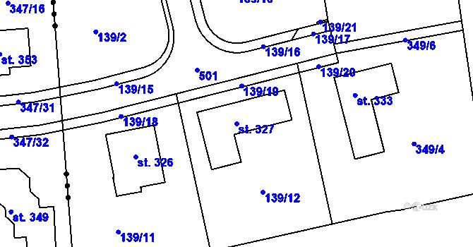 Parcela st. 327 v KÚ Ráby, Katastrální mapa