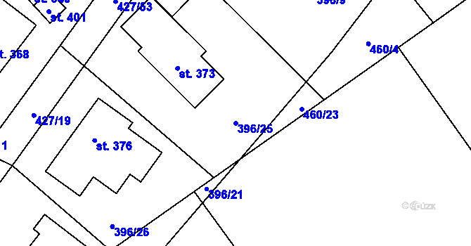 Parcela st. 396/25 v KÚ Ráby, Katastrální mapa
