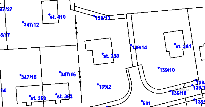 Parcela st. 338 v KÚ Ráby, Katastrální mapa