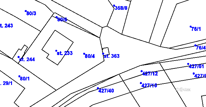 Parcela st. 363 v KÚ Ráby, Katastrální mapa