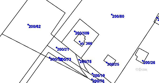 Parcela st. 366 v KÚ Ráby, Katastrální mapa
