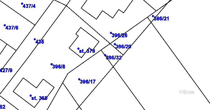 Parcela st. 396/32 v KÚ Ráby, Katastrální mapa